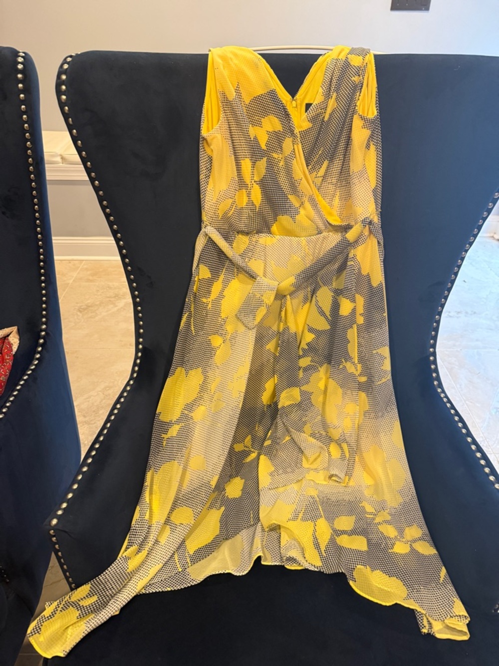 DKNY Yellow and Black Floral Wrap Dress (new)
